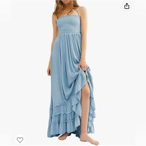 R.Vivimos Womens Summer Cotton Sexy Backless Long Dresses sky blue